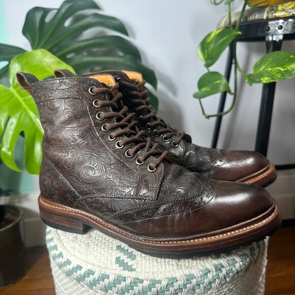 VTG Stacy Adams Tooled Leather Brogue Boots Men 7D Wmn 8.5 Paisley Floral 90s - Picture 15 of 15